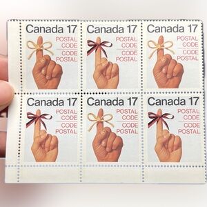 🎈5/$20 - #816a CANADA. 1979 “Postal Code” 17¢ LL Se-Tenant 6-Stamp Plate Blovk.